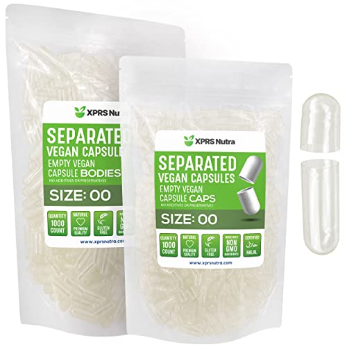 Image of XPRS Nutra Vegan Size 00 Separated Capsules - 1000 Count Premium Empty Capsules Separated in Bags - Clear Empty 00 Pills for DIY Supplement Filling