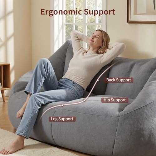 Image of Relefree Oversized Bean Bag Chairs for Adults,Bean Bag Loveseat Sofa,Boneless loveseat for Reading,2 Seater Lazy Sofa for Small Spaces,Mini Small Couches for Living Room,Bedroom,Apartment,Lava Gray