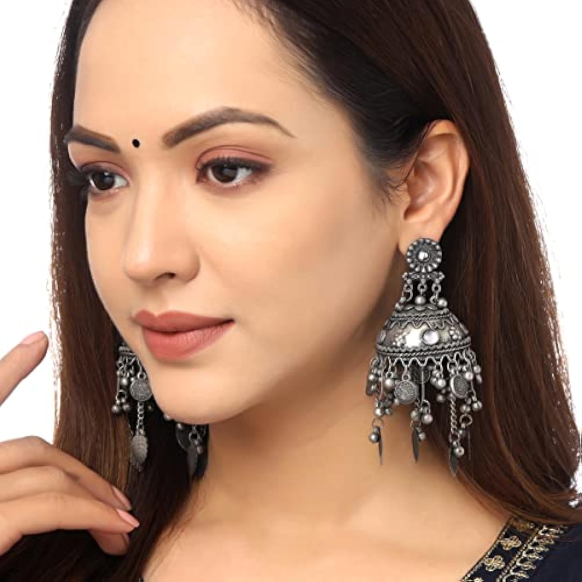 Silver Oxidised Jhumka German Big Jhumki Earrings