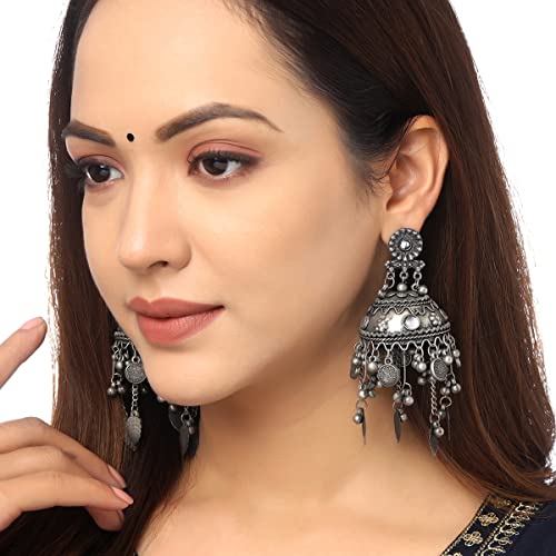 Silver Oxidised Jhumka German Big Jhumki Earrings