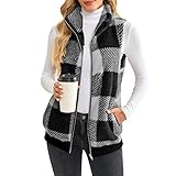 Leather Jacket Women， Women's Casual Fashion Sleeveless Vest Stand Collar Zip Plaid Plush Vest， Fl