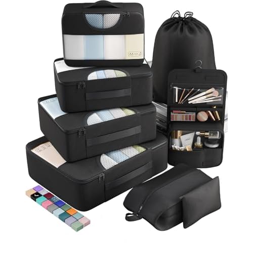 Veken 10 Set/8 Set Packing Cubes for Travel Essentials, Suitcase Organizer Bags in 4 Sizes, Carry-On Luggage Accessories with Large Laundry & Toiletry Bag, Must-Have for Airplane, Road Trip & Camping