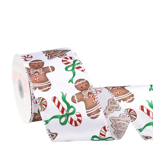 VATIN Stain Ribbon with Gingerbread Man Printed 2-1/2 x 10 Yards Thick Ribbon for Christmas Holiday Craft Gift Wrapping Flower Bouquet