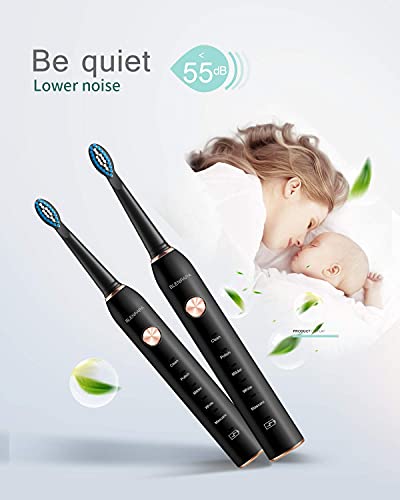 Teeth & Gums Care Electric Toothbrush, Ipx7 Waterproof Sonicare 38000Vpm, Fast Charge Long Last With Intelligent Time Reminder 5 Optional Modes Dupont Brush Heads, Travel, Indoor, Outdoor, Black #TOP6