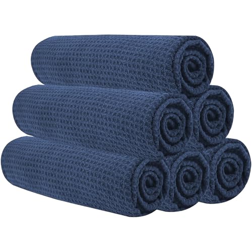 Vnoss Microfiber Gym Towels for Working Out, Quickly Dry Yoga Towels for Men & Women Tennis, 16 Inch x 27 Inch, 6 Pack, Navy Blue