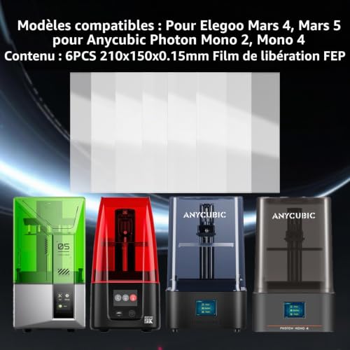 KOYOFEI Lot de 6 FEP Film pour Mars 4/5/ 5 Ultra, Imprimante 3D FEP de Démoulage pour Elegoo Mars 4/4 Ultra/5/5 Ultra, Mono 4, Mono 4 Ultra 210 x 150 x 0,15 mm – vue 7