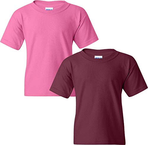 Image of Gildan Kids' Big Heavy Cotton Youth T-Shirt, 2-Pack MED-Azalea-Maroon
