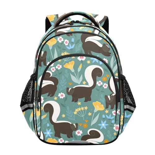Cute Skunks and Flowers Backpack for Kids Elementary School Bag Boys Girls Bookbag Travel Backpack Daypack