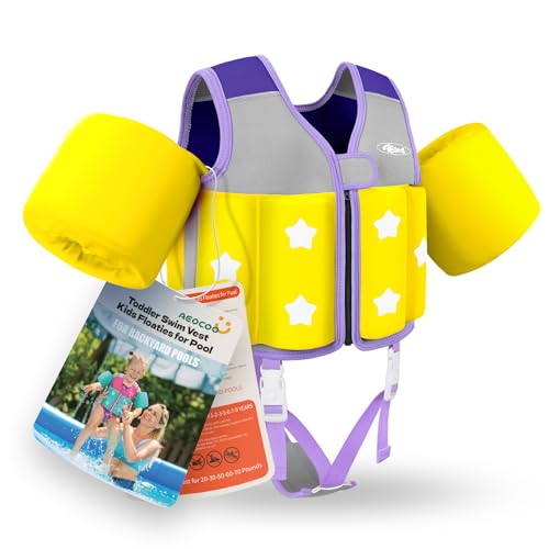 Kids Pool Floaties 1-2-3-5-7-9 Years Old, Toddler Swim Vest 20-30-50-70 Pounds, Comfortable Extended Wear Kids Float Jacket with Crotch Strap, Bright Design and Unpadded Sides for Comfort