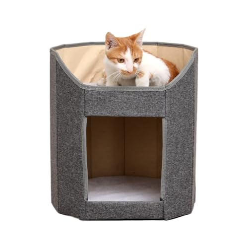 CYWOPVEQ 猫 ハウス ペットハウス 猫ベッド 屋根付き キャットタワー オシャレ ペット階段 小型犬 猫ちぐら オオガタネコヨウ 猫ドーム 室内 家 小屋 隠れ家 低い 猫タワー ミニ 座れるキャットハウス (グレー)