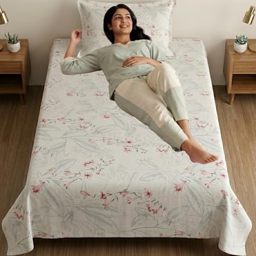 Image of Mafatlal 186 TC Metro Cotton Single Bedsheet | 90 x 60 Inch|Soft, Breathable & Lightweight | with Matching Pillow Cover
