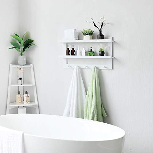 Jollymer Wall Hooks With Shelf 28.9 Inch Coat Rack With Shelf 2-Tier Entryway Floating Wall Hanging Shelf Wall-Mounted Coat Rack Shelf With 5 Hooks For Hallway, Bathroom, Living Room, Bedroom (White) #TOP1