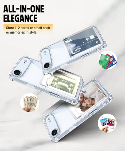 Image of WOW IMAGINE Transparent Back Cover Case for iPhone 17 Air | Flexible Built-in Slim Card Pockets Wallet | 360 Camera Protection TPU | Soft Silicone Mobile Cover - Transparent