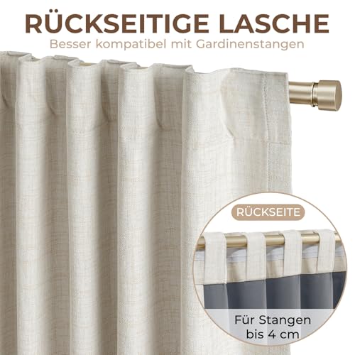 INOVADAY 100% Verdunklungsvorhänge 2 Stück 245 cm Lang,Vorhäng Blickdicht Thermovorhang Kälteschutz Vorhang Hellbeige,Gardinen Schlafzimmer Wohnzimmer,H 245 x B 140 cm