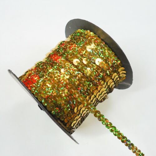 100 Yards Single Row Sequins Trim 5mm Wide for Sewing, Arts and Crafts AB Gold Fabric