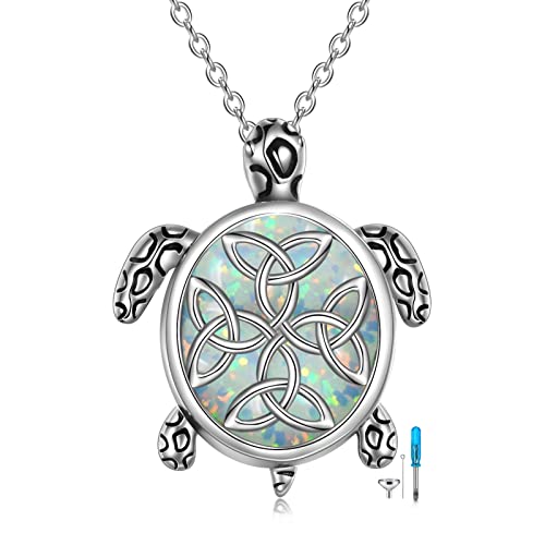 YFN Urn Necklace for Ashes with Abalone Sterling Silver Sea Turtle/Owl/Dog/Lotus Flower/Butterfly Cremation Necklace Jewelry Gifts for Women Girls 18+2“