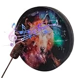 Drum Wolf, handgefertigtes Schamanen-Leder aus Holz | Heilige keltische Scheibe von 9 Zoll | Sibirisches Musikinstrument 350 g mit spirituellen Symbolen für die Klangmeditation