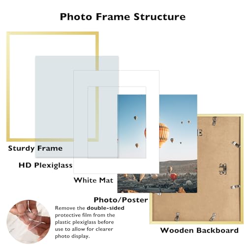 Image of JCJMY 16x22 Picture Frame with 12x18 Mat, Display Photo 12x18 with Mat or 16 x 22 Without Mat, Wall Hanging Large 16 by 22 Poster Frame with Plexiglass, Gold
