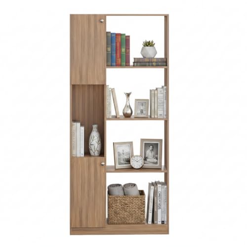 Image of FURNEASER Bookaura Wooden Bookshelf with Doors, Multipurpose Bookcase Storage Organizer for Living Room Modern Wooden Book Shelf Cabinet, Display Rack for Books & Decor (Exotic Teak)