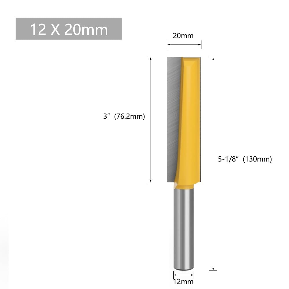 Fresa para ranuras en T, Broca enrutadora recubierta de PTFE, 12x18mm, 20mm, fresa for máquina grabado, 1 ud(12x20mm)
