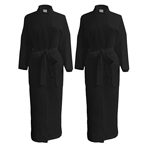 Luxor Linens Waffle Weave Spa Bathrobe - Ciragan Collection - Luxurious, Super Soft, Plush & Lightweight - 100% Egyptian Cotton (1 Robe - No Monogram, Black) #TOP18