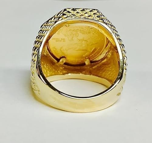 Drizzle Jewels 925 Sterling Silver American Liberty Coin Men's Engagement Ring, 14k Yellow Gold Finish