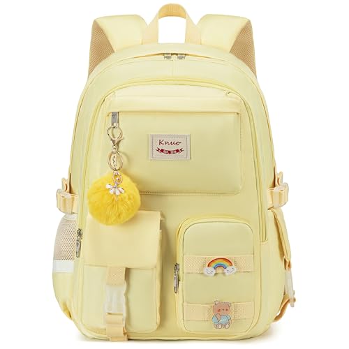KIDNUO Backpack for girls Laptop Backpacks 15.6 Inch College Cute Bookbag Anti Theft Primary Elementary School Bag Casual Daypack for Teens Girls Women Students Yellow