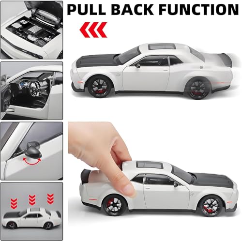 Image of 1:24 Scale Dodge Challenger Toy Car Hellcat Collection Diecast Metal Toy Model Car for Kids Pull Back Openable Door Light Sound