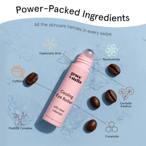 grace & stella Under Eye Brightener with Cooling Metal Rollerball - Ceramide & Caffeine Eye Cream for Puffy Eyes - Travel Size Toiletries - Vegan Skincare (15ml / 0.51floz) - Image 5
