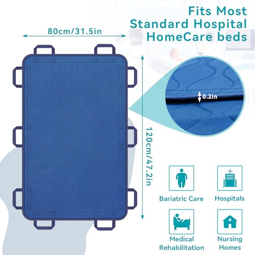 Image of Multipurpose Positioning Bed Pad 31 x 47 inch with Reinforced 10 Handles -Washable, Waterproof, Reusable Pad for Elderly, Bedridden, Transfer, Repositioning, Incontinence & Mattress Protection, Navy Blue