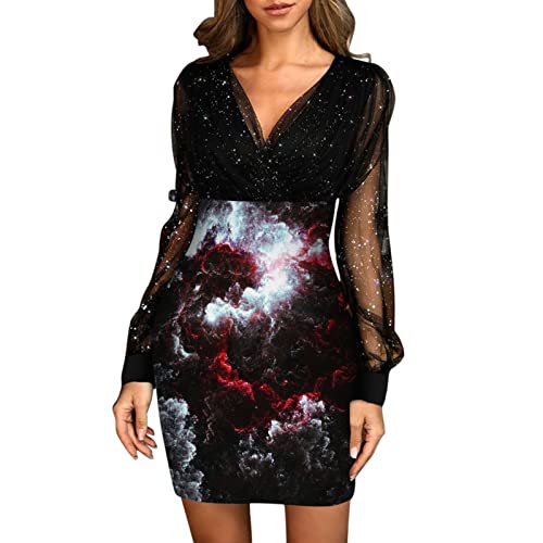 ZDDP Langarm Beachdress satindress Kleid lässig elegant Kleider...