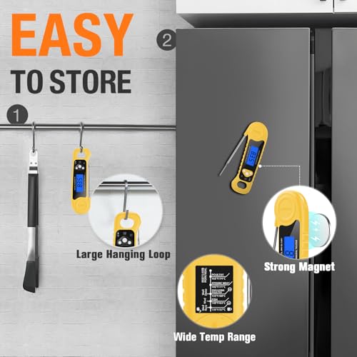 Image of AMMZO Meat Thermometer Digital, Instant Read Food Thermometer - Waterproof w /Backlight for Cooking, Candy, Deep Fry, BBQ, Grill, Candy Making Accessories, Gifts for Men Women(Yellow)