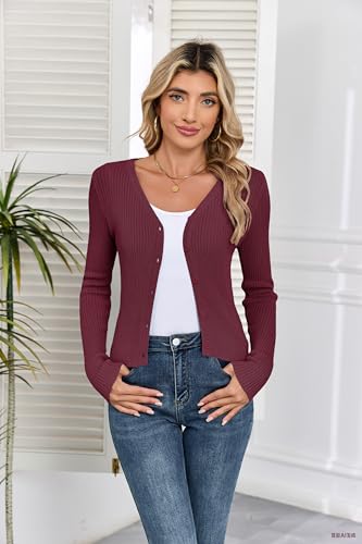 Iandroiy Women's Cropped Cardigan Button Down V Neck Long Sleeve Soft Knit Shrug Sweaters4