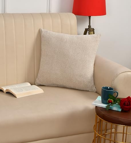 Image of SASHAA WORLD Natural Chenille Cushion Cover | Decorative Pillow Case | Elegant Solid Design, Soft & Durable | Ideal for Living Room, Bedroom & Home Decor| 45X45 Cm