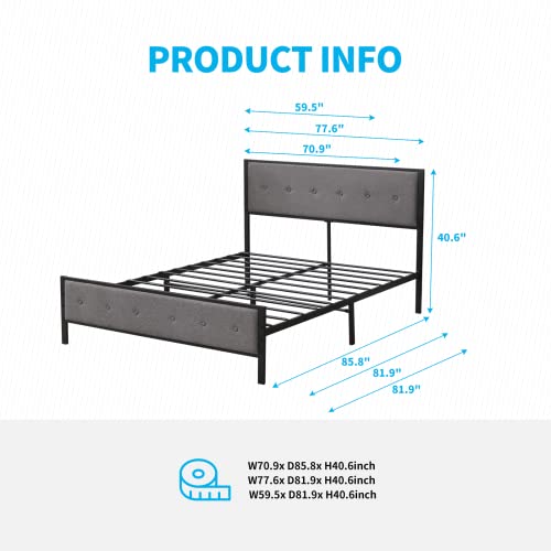 Mjkone Metal Bed Frame, King Size Platform Bed Frame With Headboard, Bedframe With Steel Slat Support, 10.3" Height Storage Space Under The Bed, No Echo, Easy Assembly-Dark Gray #TOP1