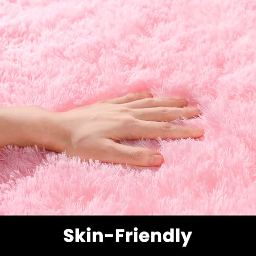 Baby Pink Area Rugs 9x12 Living Room - Super Soft Fluffy Rug Non Slip Large 9 by 12 Area Rug for Bedroom Washable