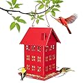 Veehoo Bird House Feeder for Outdoors Hanging, Metal Wild Finch Feeders for Outside, Outdoor Cardinal Birdfeeder Decorative Unique for Mixed Seed, Red