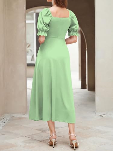 Image of Shasmi Girl's & Women's Solid A-Line Ruched Puff Sleeve Maxi Long Evening One Piece Long Dress for Women Stylish (Dress 131)