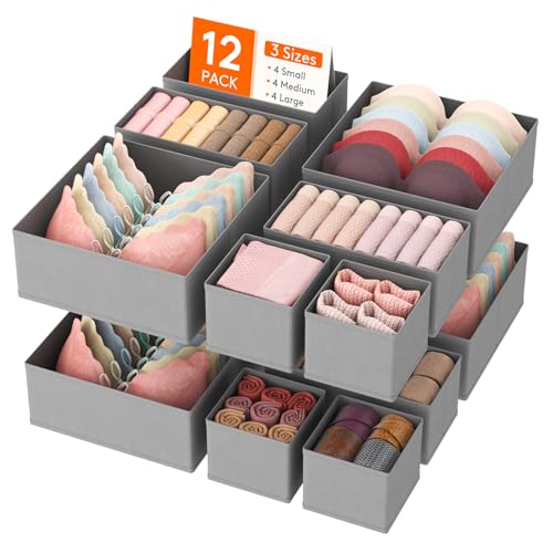 La mejor comparación de Organizadores de cajones los 5 mejores. 45 Lifewit 12 Piezas Organizador de Ropa, Organizador de Cajones, Plegables Organizador de Closet, Cajas de Almacenamiento de Tela para Ropa Infantil, Calcetines, Gris Claro