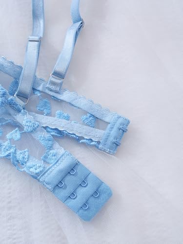 Image of Sexy Floral Embroidered Flower Mesh Underwire Push Up Lingerie Set