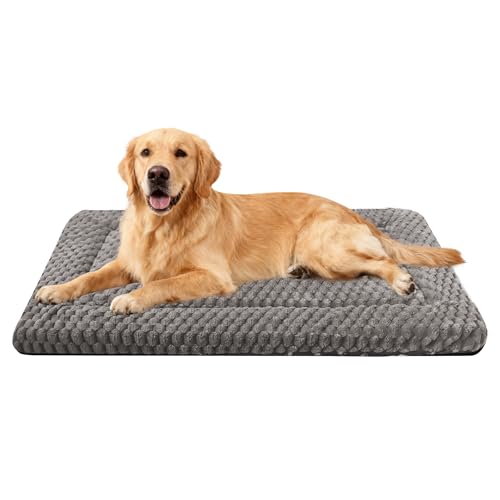 Dog Bed Crate Mat, Soft Durable Washable Anti-Slip Kennel Pad for Dogs & Cats, Reversible (Light Gray, L(35"*23"*1.5"))