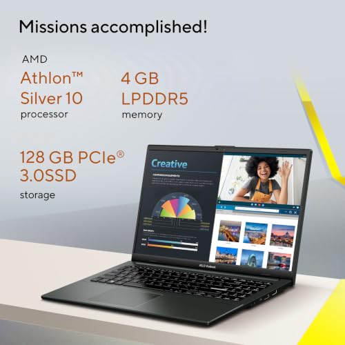 Image of ASUS Vivobook Go 15 Laptop, 15.6 inch FHD 16:9 Display, AMD Athlon Silver 10 Processor, AMD Radeon Graphics, 4GB RAM, 128GB SSD, Windows 11 Home, Mixed Black, E1504FA-DS04