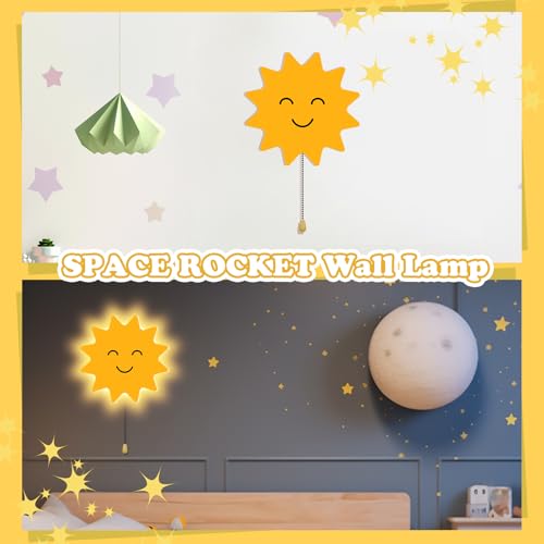 Image of Aurelema Sun Night Light Wall Lamp Sleeping Nursery Lighting Cute Floating Battery Operated Hanging Lamp for Baby Boys Girls Bedroom Room Nursery Wall Decorations
