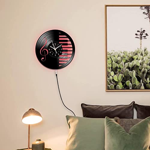 Music Wall Decor Vinyl Record Clock 12" Wall Clocks Led Night Light 7 Color Luminous Lamp Piano Decor Art Clock Vintage Lp Rock Record Clock For Living Room, Gift For Music Lovers Halloween #TOP2