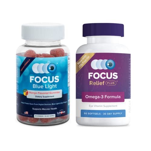 Focus Relief Plus & Focus Blue Light Supplement | Daily Vitamin Variety Pack | Supplements For Eye Health | Dry Eye Relief Vitamin 30 Day Supply & Blue Light Protection Vitamin 30 Day Supply #TOP28
