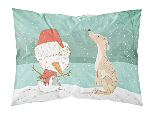 Caroline's Treasures CK2043PILLOWCASE Brindle Greyhound Snowman Christmas Fabric Standard Pillowcase Lightweight Super Soft Easy Care Decorative Artwork Pillowcase, Standard
