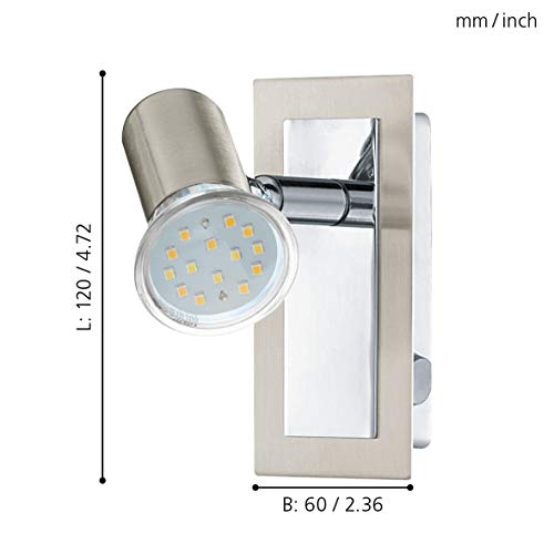 EGLO Lampa ścienna LED Rottelo, lampa ścienna, reflektor ścienny z metalu, lampa do salonu niklowo-matowa, chrom, lampa z przełącznikiem, reflektor punktowy z żarówką GU10, ciepła biel