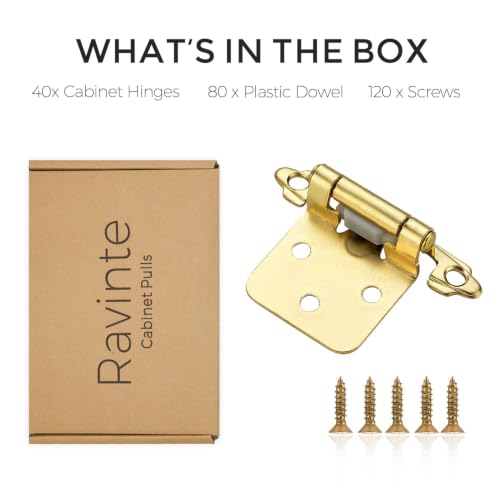 Image of Ravinte Gold Cabinet Hinges, 1 /2 Inch Overlay, 40 Pack (20 Pairs)