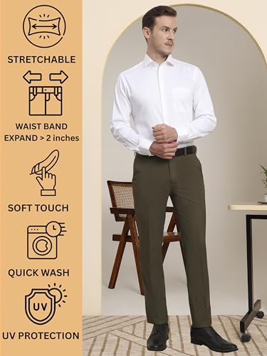 Image of SaintX Men's Premium Stretchable Formal Trouser with Techno Flex Waistband | Slim Fit | Italian Design | Triple Blend Special Fabric Pants | Office Wear /Executive Wear