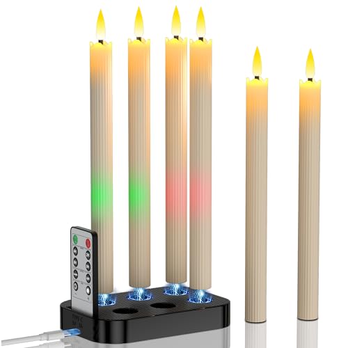 YiaMia Flammenlose Spitzkerzen, wiederaufladbar, mit magnetischer kabelloser Ladestation und Fernbedienung, batteriebetriebene Kerzenständer für Hochzeit, Halloween, Heimdekoration, 6 Stück